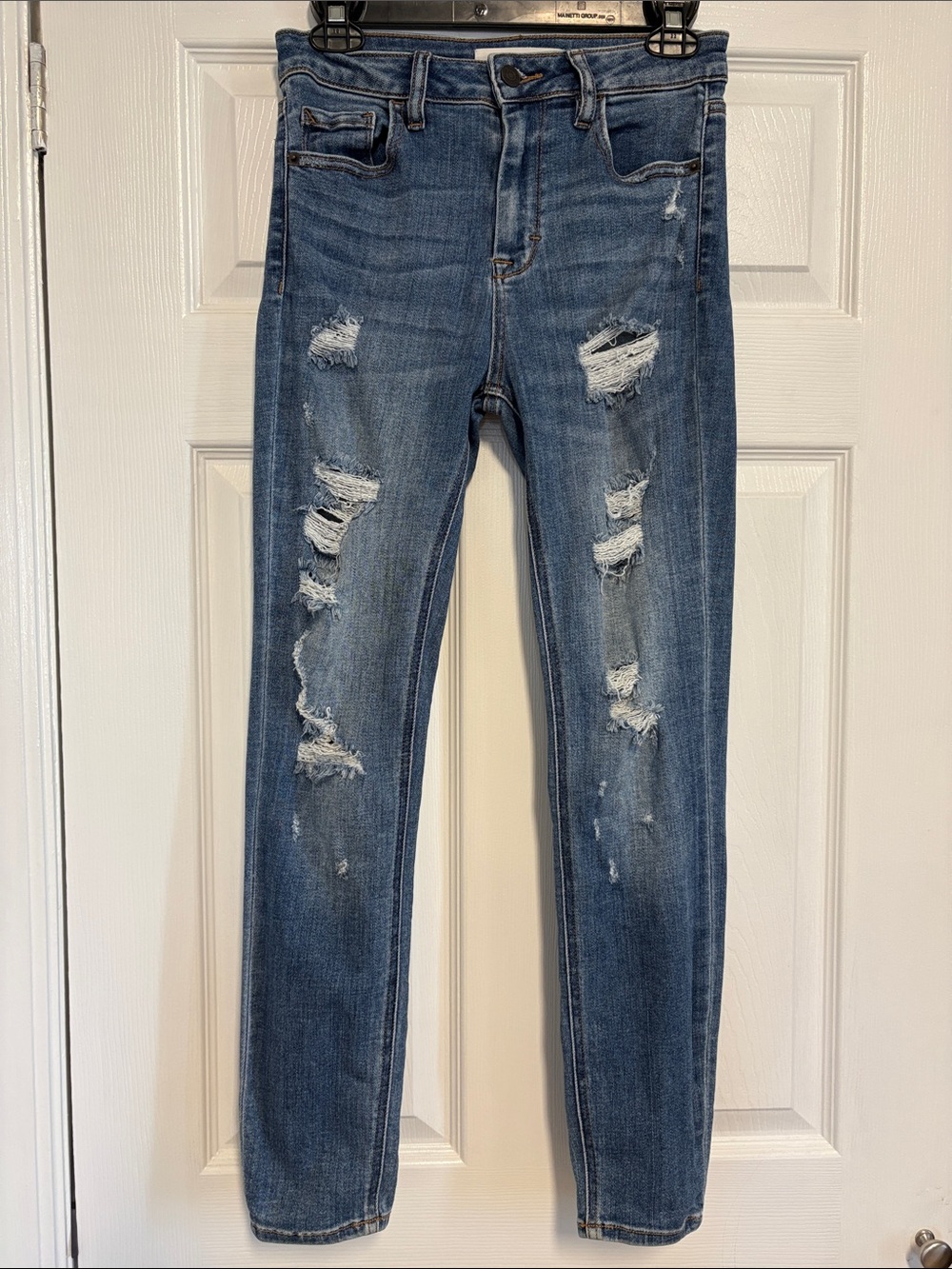 Classic Distressed Skinny Jeans in Blue
